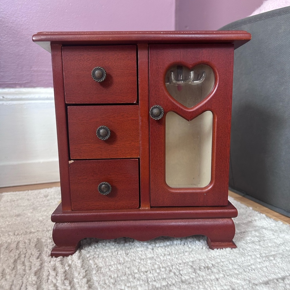 Wooden Jewelry Box with Heart Window